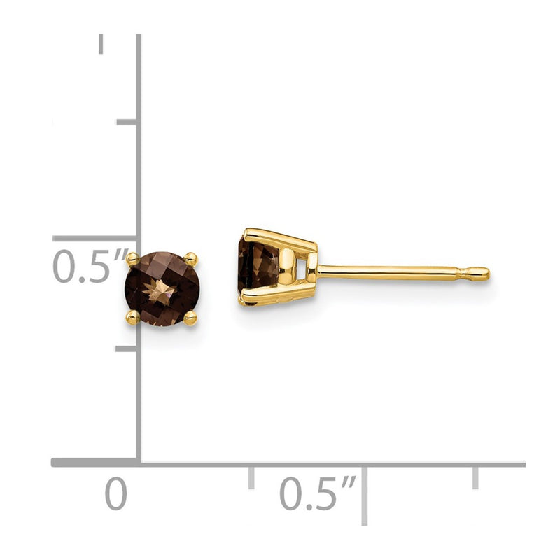 14k Yellow Gold 4mm Round Checker-Cut Smok Yellow Gold Quartz Earrings