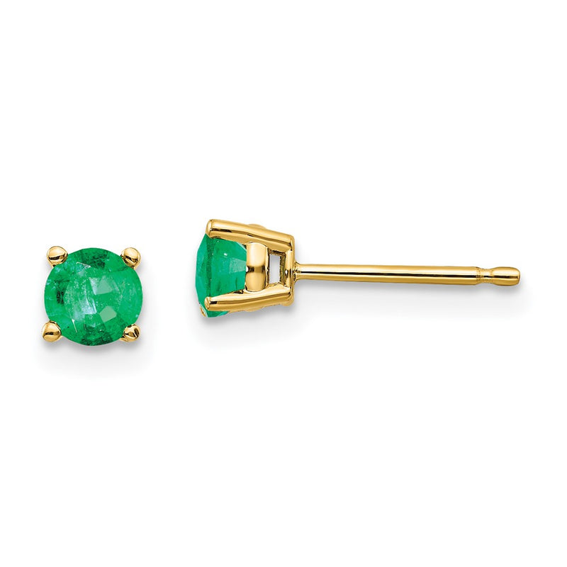 14k Yellow Gold Emerald Post Earrings
