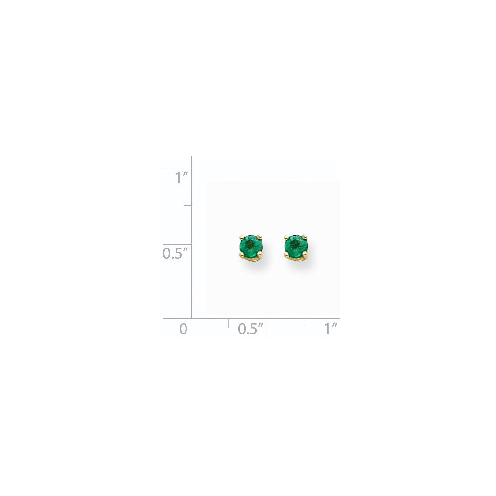 14k Yellow Gold 4mm Emerald Earrings