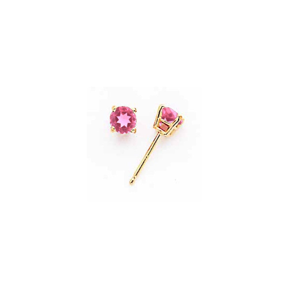 14k Yellow Gold 4mm Pink Tourmaline earring