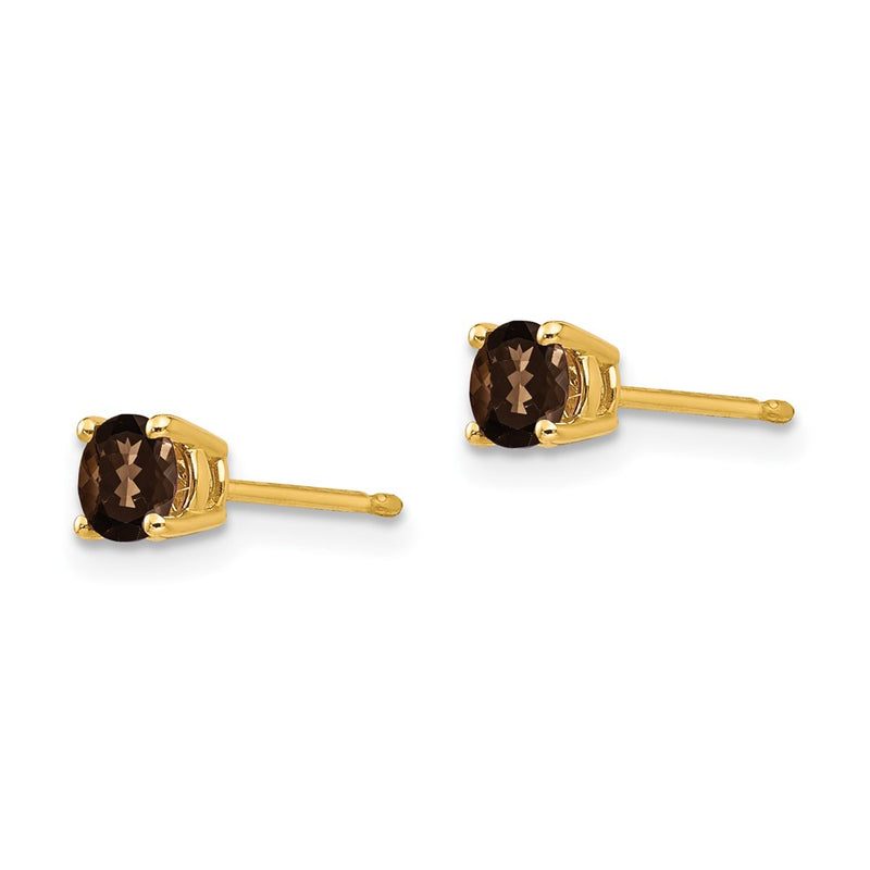 14k Yellow Gold 4mm Round Smok Yellow Gold Quartz Earrings
