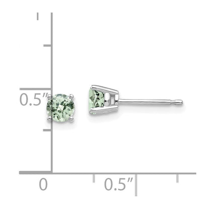 14k White Gold 4mm Round Checker-Cut Green Quartz Earrings