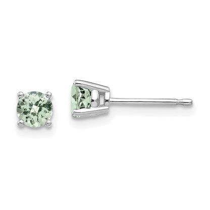 14k White Gold 4mm Round Checker-Cut Green Quartz Earrings