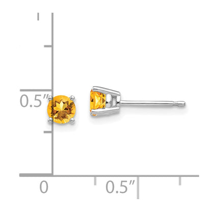 14k White Gold 4mm Citrine Earrings