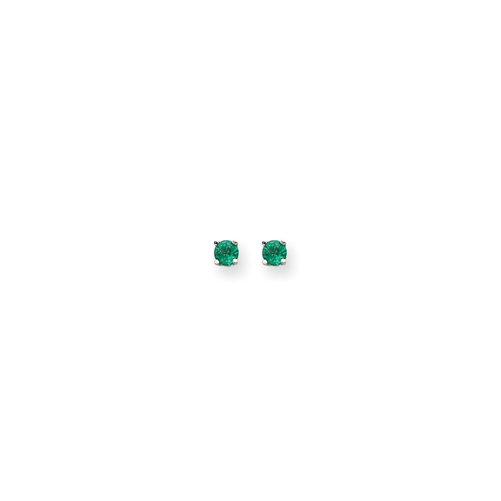 14k White Gold 4mm Emerald Earrings