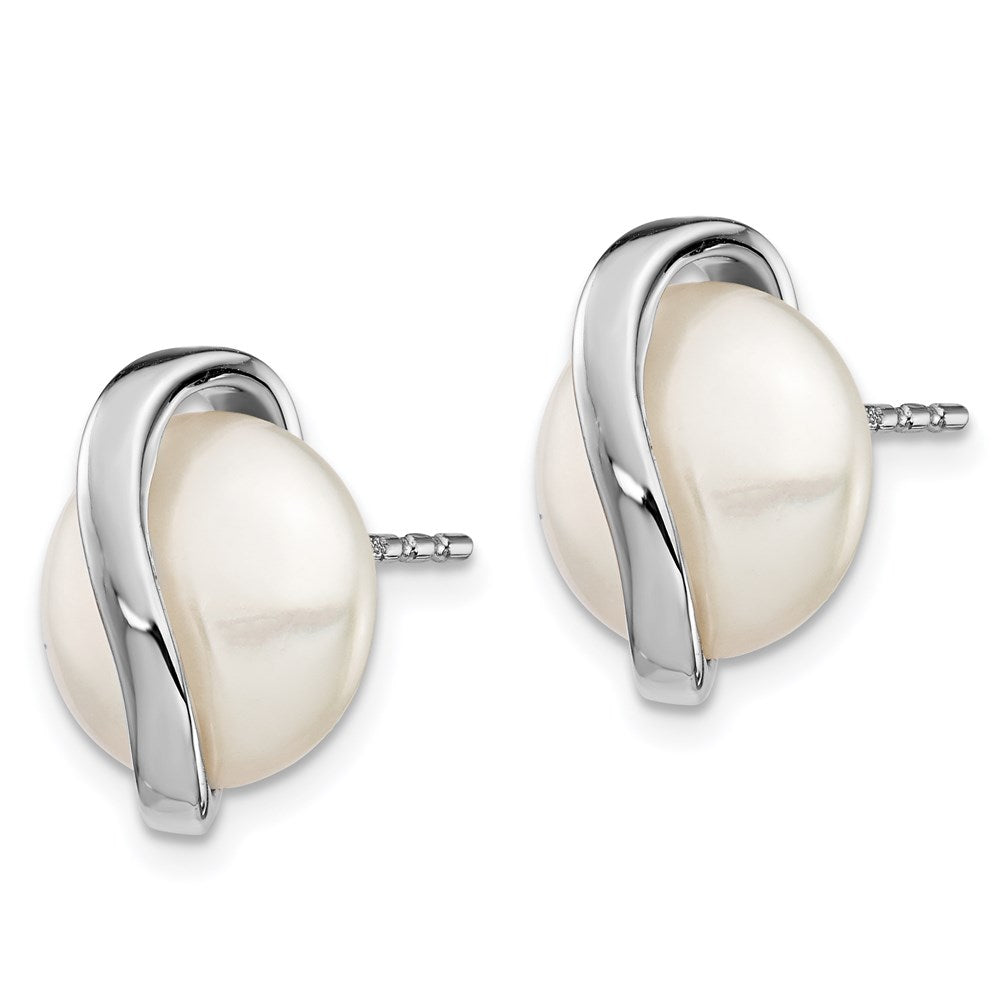 14k White Gold Coin Freshwater Cultured Pearl Post Earrings