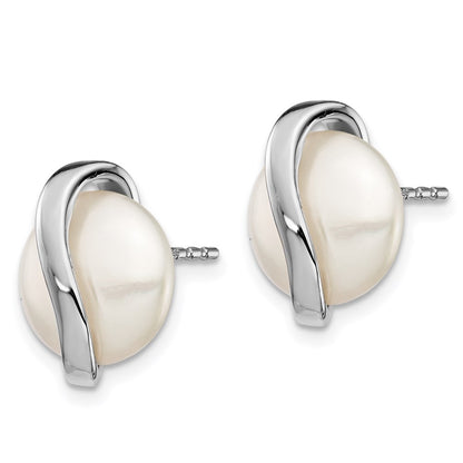 14k White Gold Coin Freshwater Cultured Pearl Post Earrings