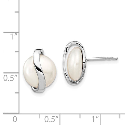 14k White Gold Coin Freshwater Cultured Pearl Post Earrings
