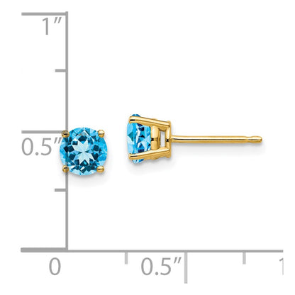 14k Yellow Gold 5mm Blue Topaz Earrings