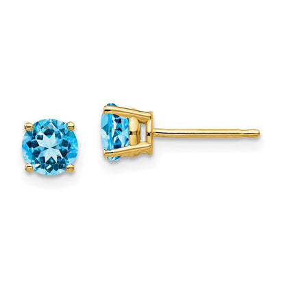 14k Yellow Gold 5mm Blue Topaz Earrings