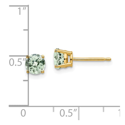 14k Yellow Gold 5mm Round Checker-Cut Green Quartz Earrings