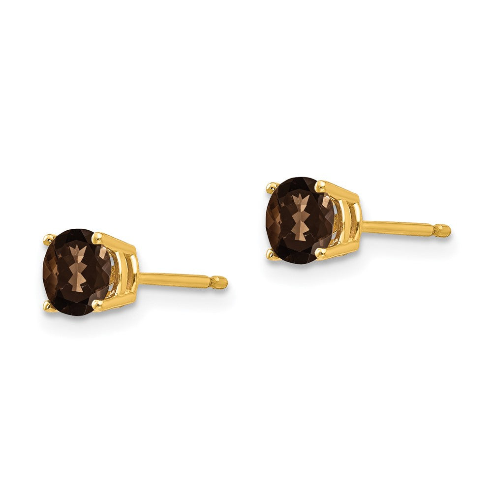 14k Yellow Gold 5mm Round Checker-Cut Smok Yellow Gold Quartz Earrings