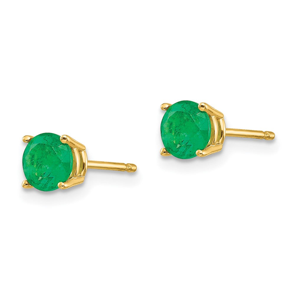 14k Yellow Gold Emerald Post Earrings