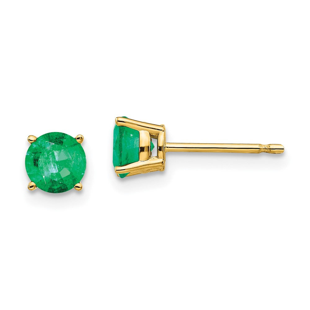 14k Yellow Gold Emerald Post Earrings