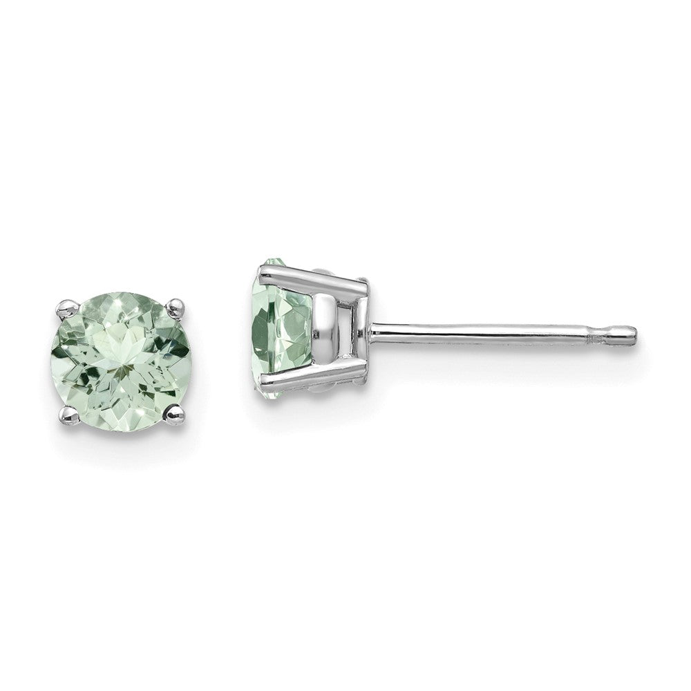 14k White Gold 5mm Round Green Quartz Earrings