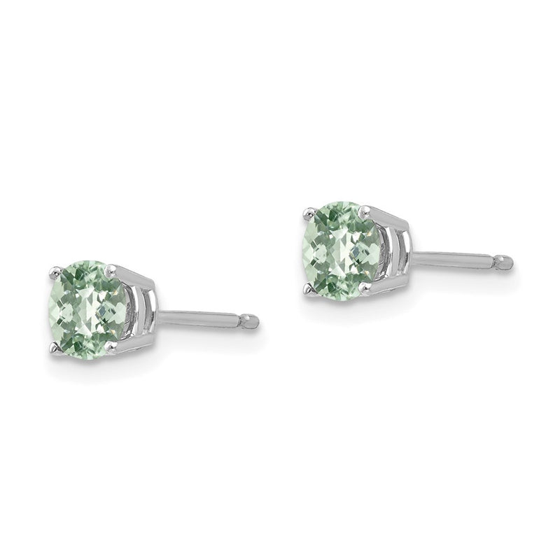 14k White Gold 5mm Round Checker-Cut Green Quartz Earrings