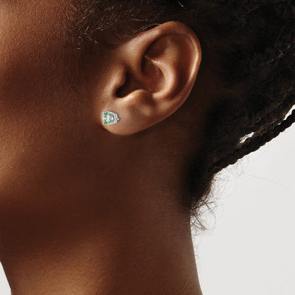 14k White Gold 5mm Round Checker-Cut Green Quartz Earrings