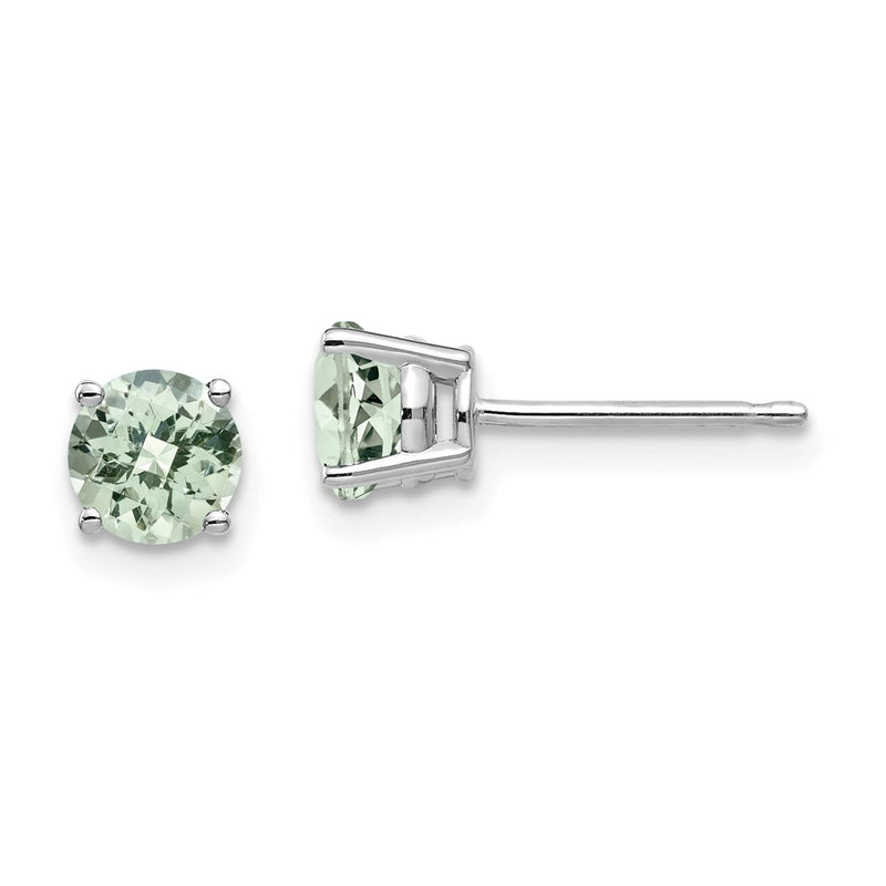 14k White Gold 5mm Round Checker-Cut Green Quartz Earrings