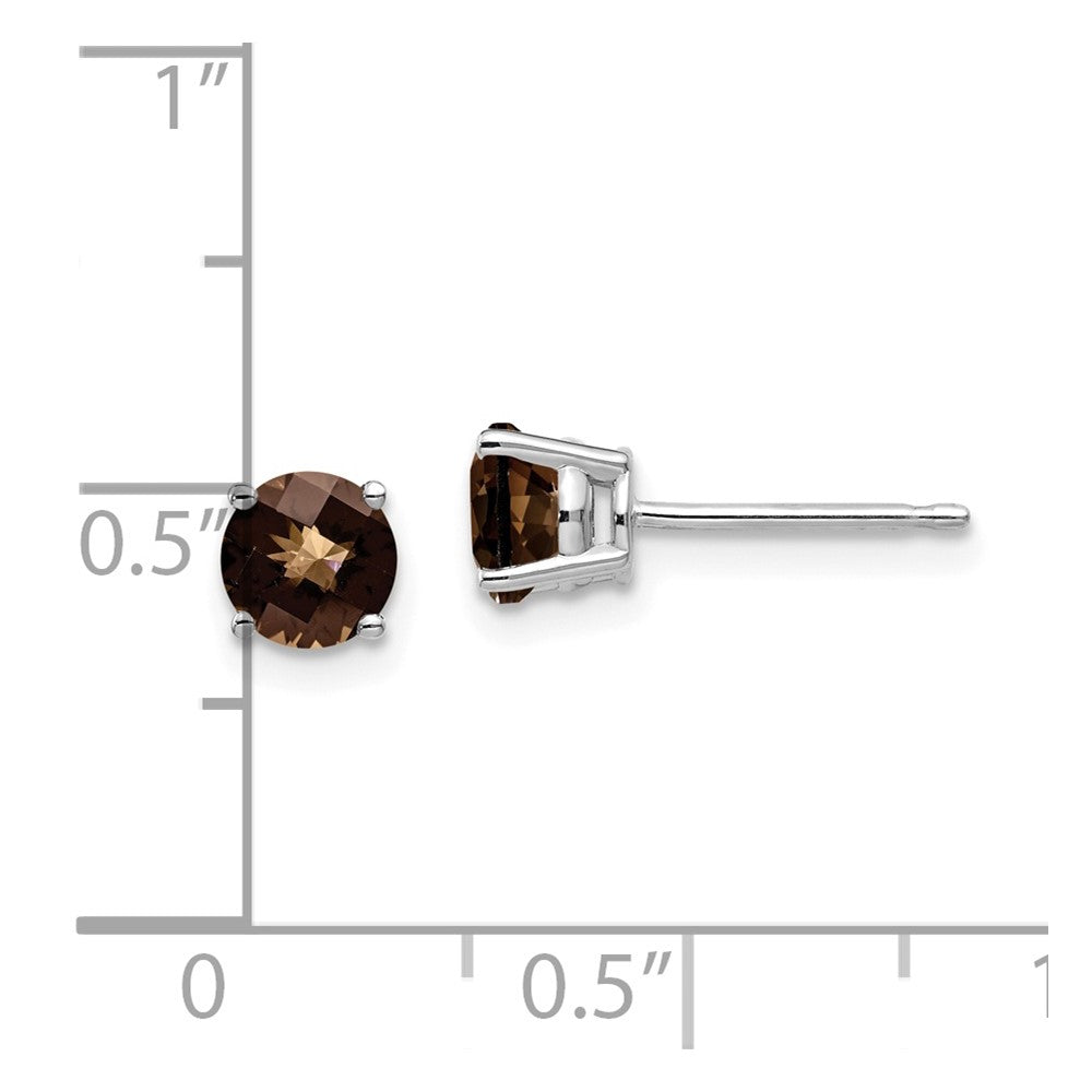 14k White Gold 5mm Round Checker-Cut Smok Yellow Gold Quartz Earrings