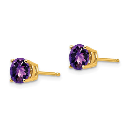 14k Yellow Gold 6mm Amethyst Checker Earrings