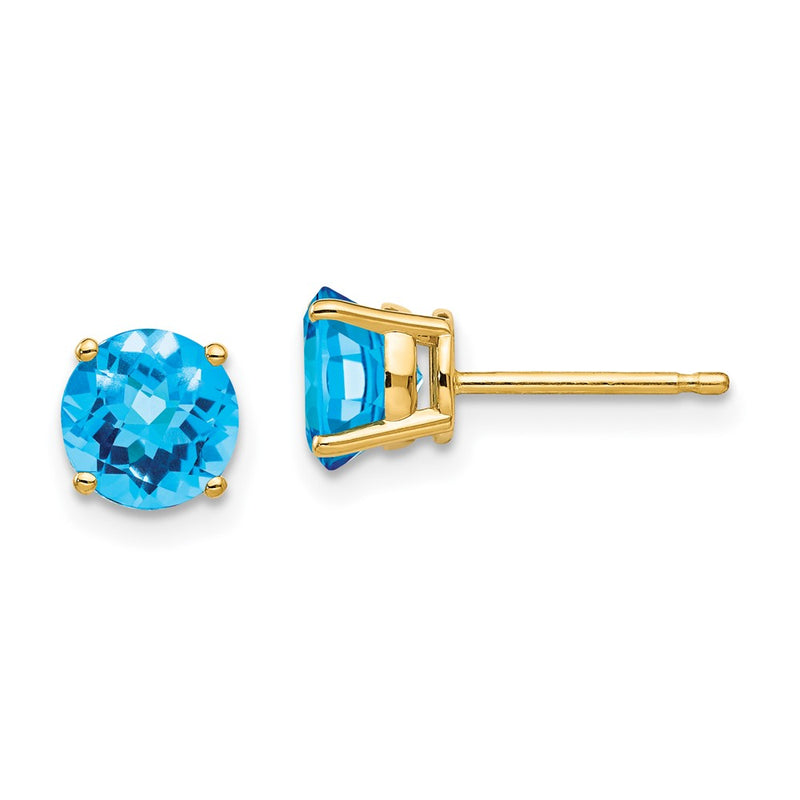 14k Yellow Gold 6mm Blue Topaz Checker Earrings