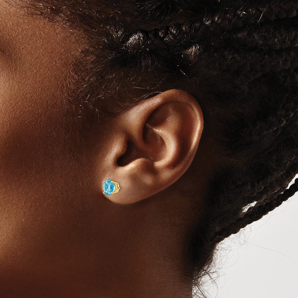 14k Yellow Gold 6mm Blue Topaz Earrings
