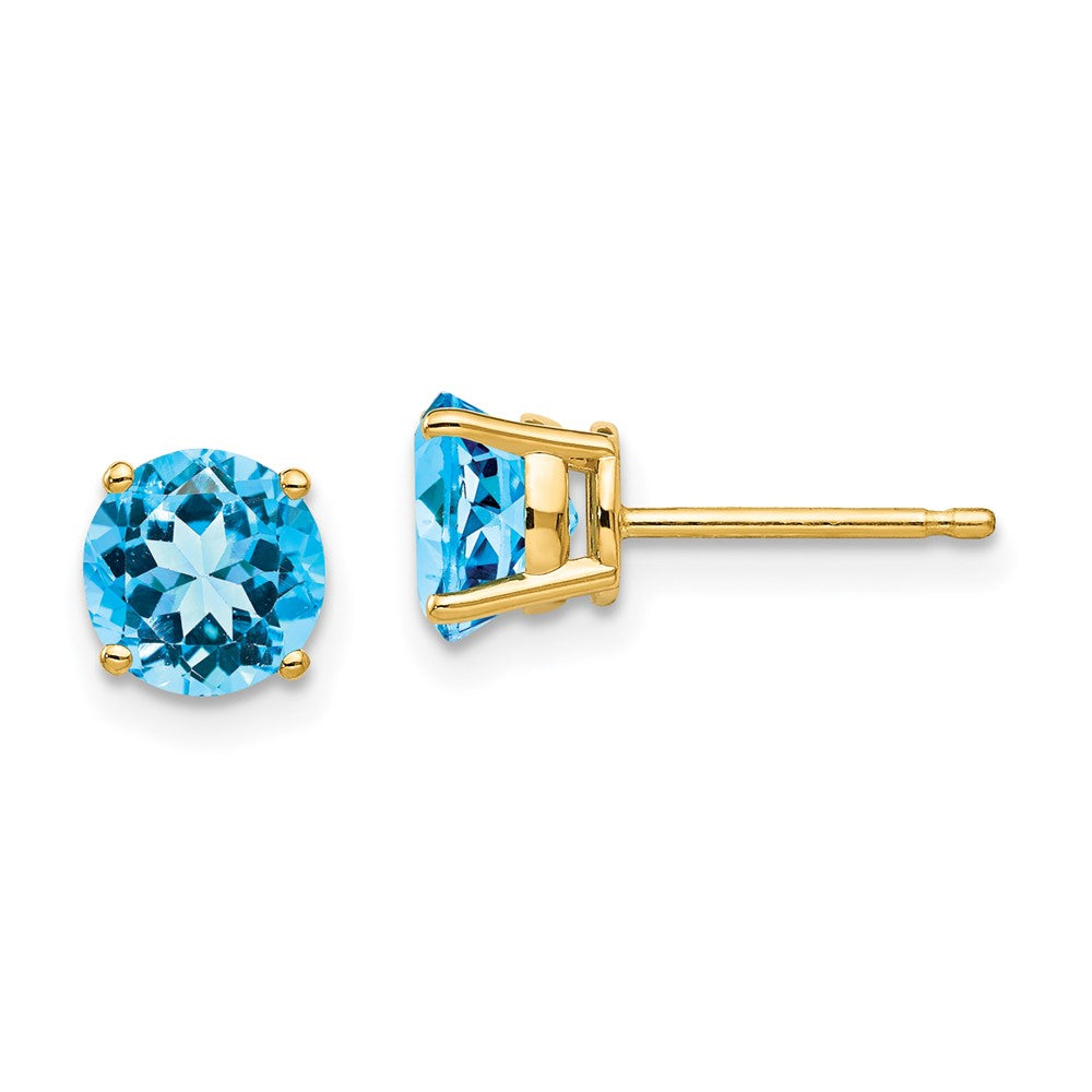 14k Yellow Gold 6mm Blue Topaz Earrings