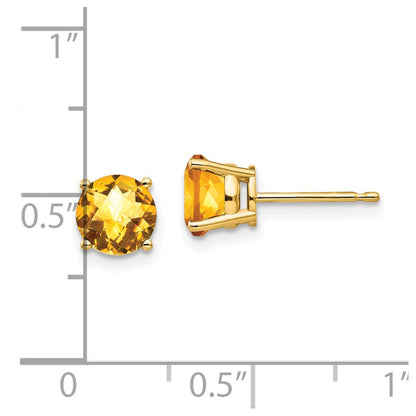 14k Yellow Gold 6mm Citrine Checker Earrings