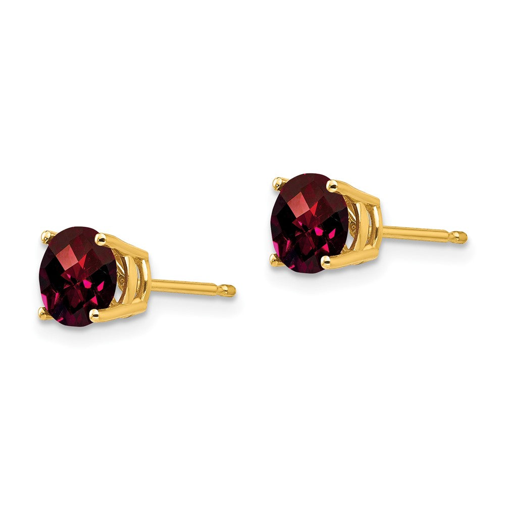 14k Yellow Gold 6mm Garnet Checker Earrings