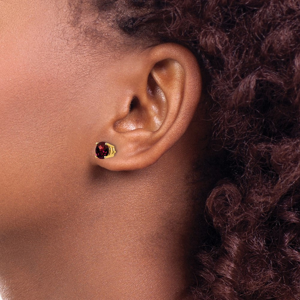 14k Yellow Gold 6mm Garnet Checker Earrings
