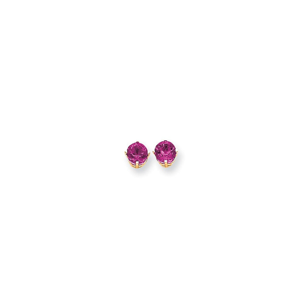 14k Yellow Gold 6mm Pink Sapphire Earrings