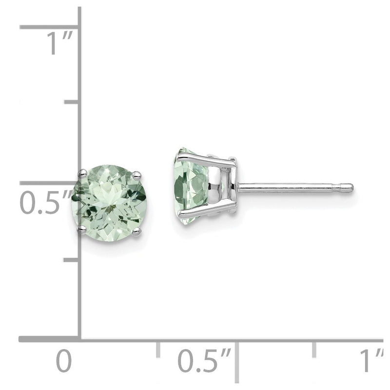 14k White Gold 6mm Round Green Quartz Earrings