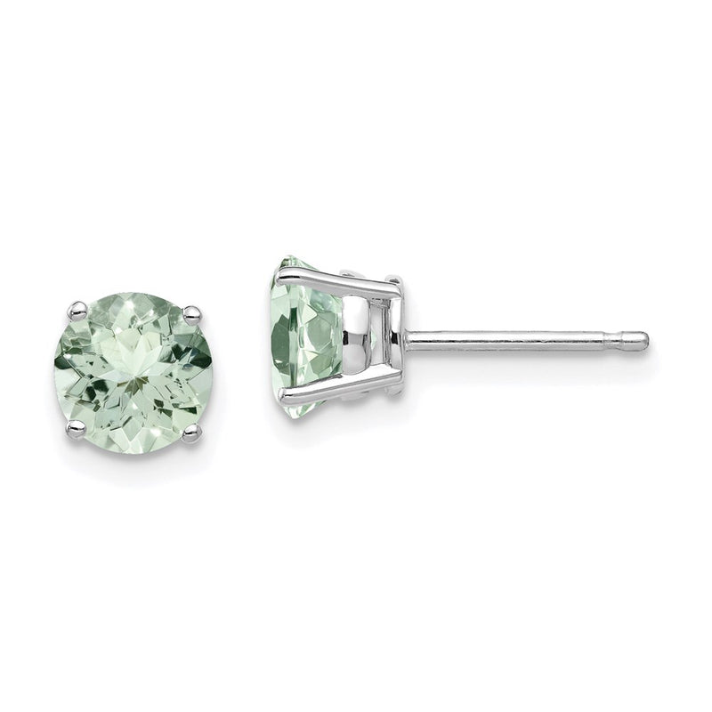 14k White Gold 6mm Round Green Quartz Earrings
