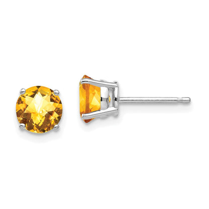14k White Gold 6mm Citrine Checker Earrings