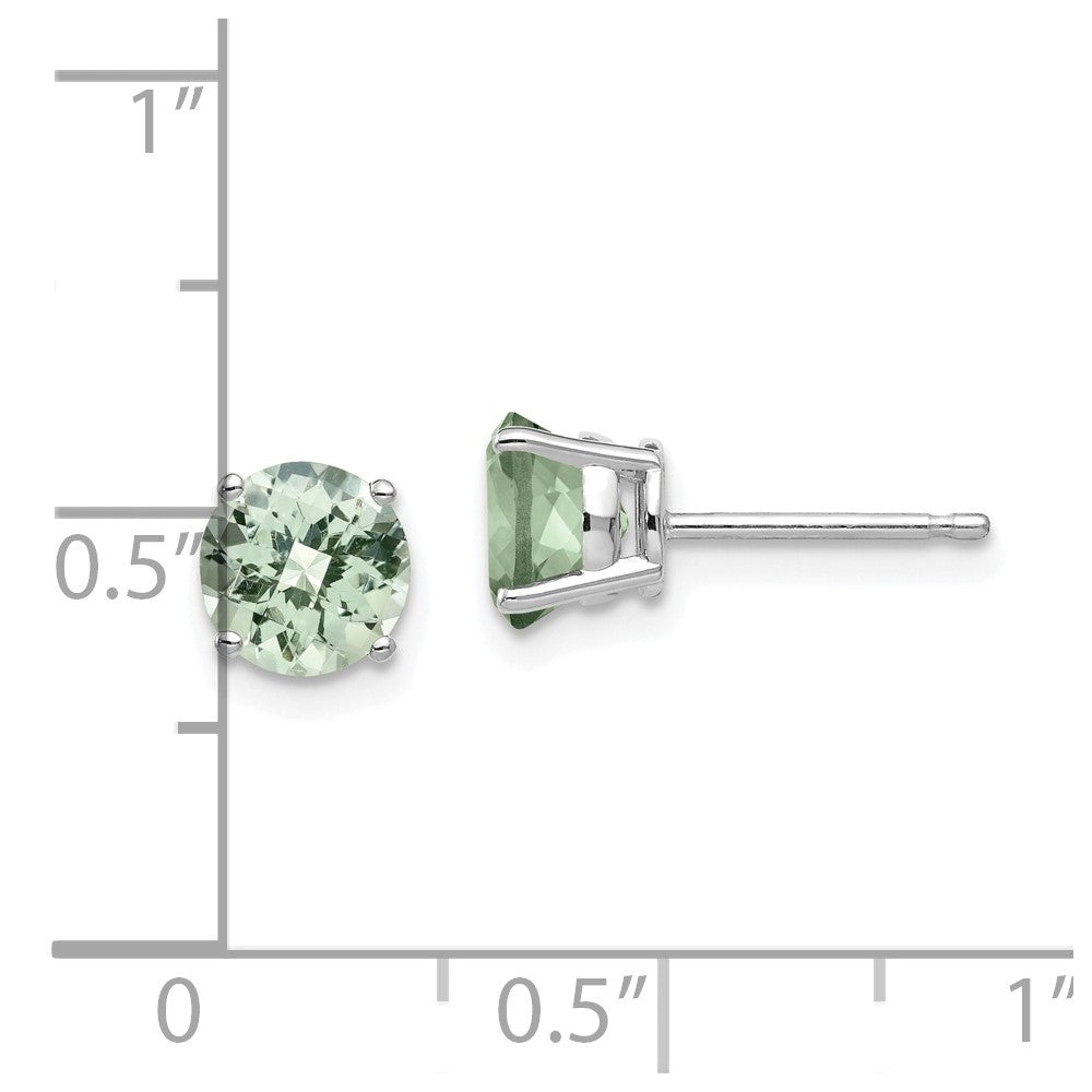 14k White Gold 6mm Round Checker-Cut Green Quartz Earrings