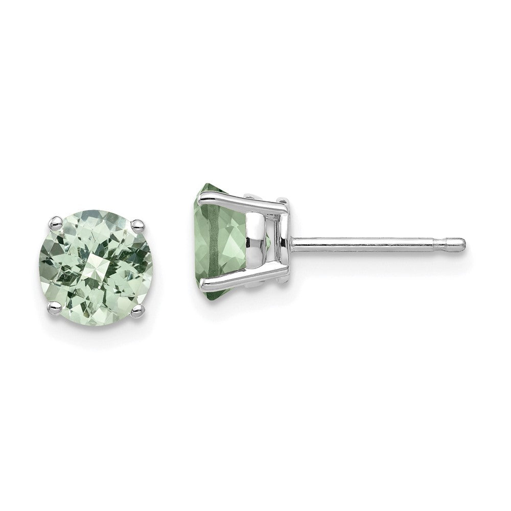 14k White Gold 6mm Round Checker-Cut Green Quartz Earrings