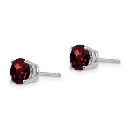 14k White Gold 6mm Garnet Checker Earrings