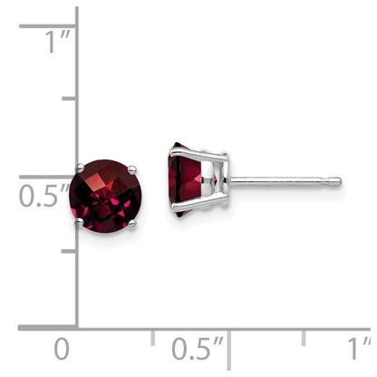 14k White Gold 6mm Garnet Checker Earrings
