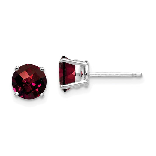 14k White Gold 6mm Garnet Checker Earrings