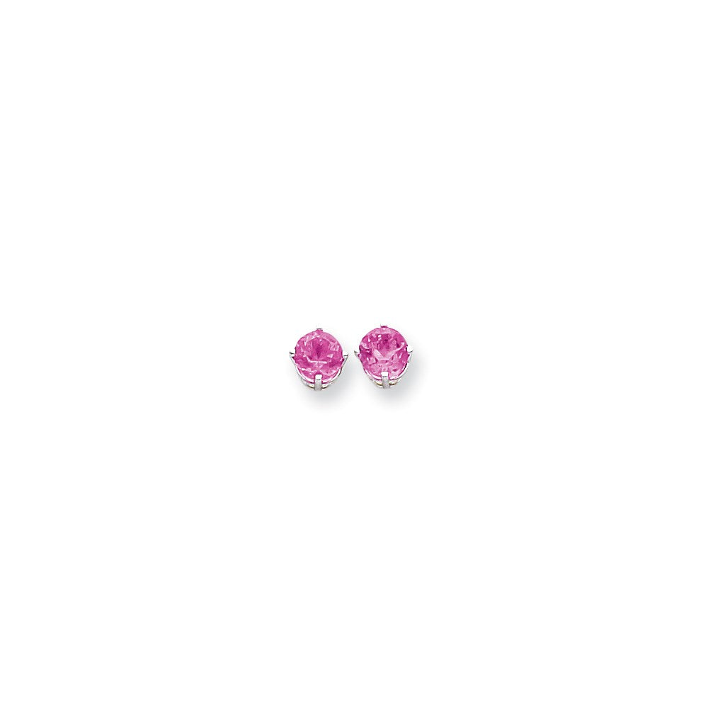 14k White Gold 6mm Pink Tourmaline earring