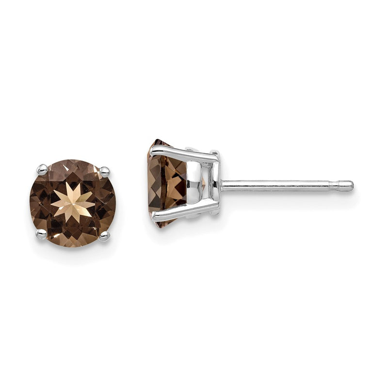 14k White Gold 6mm Round Smok Yellow Gold Quartz Earrings
