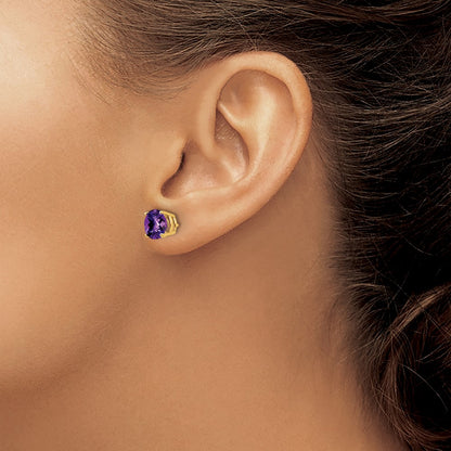 14k Yellow Gold 7mm Amethyst Checker Earrings