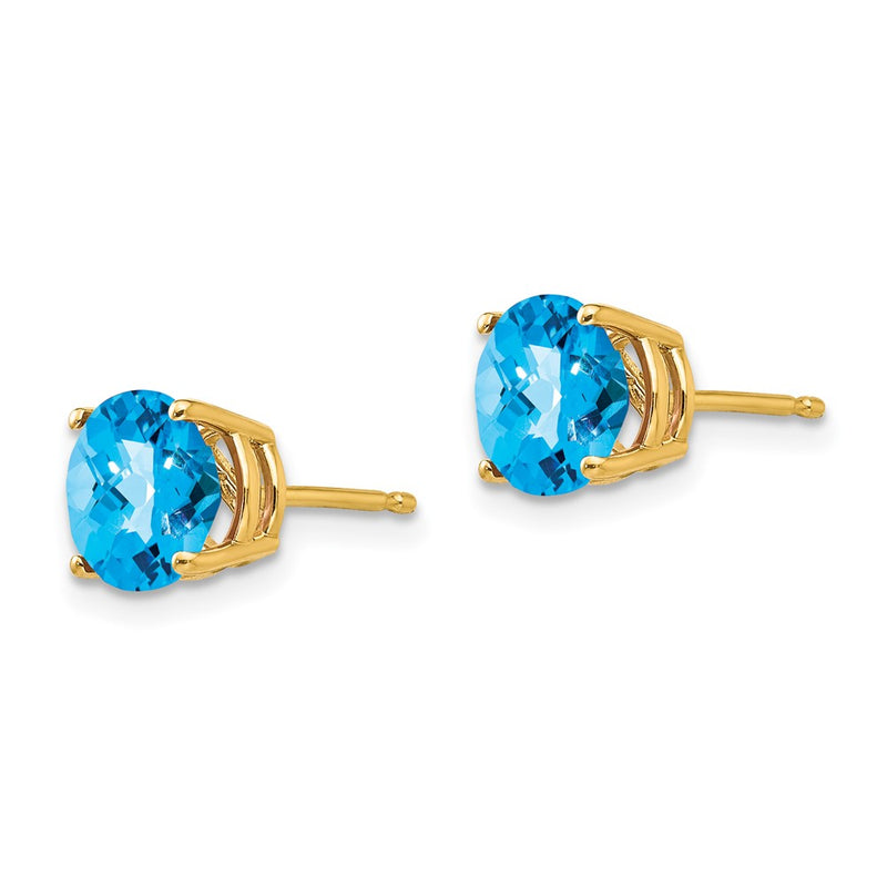 14k Yellow Gold 7mm Blue Topaz Checker Earrings