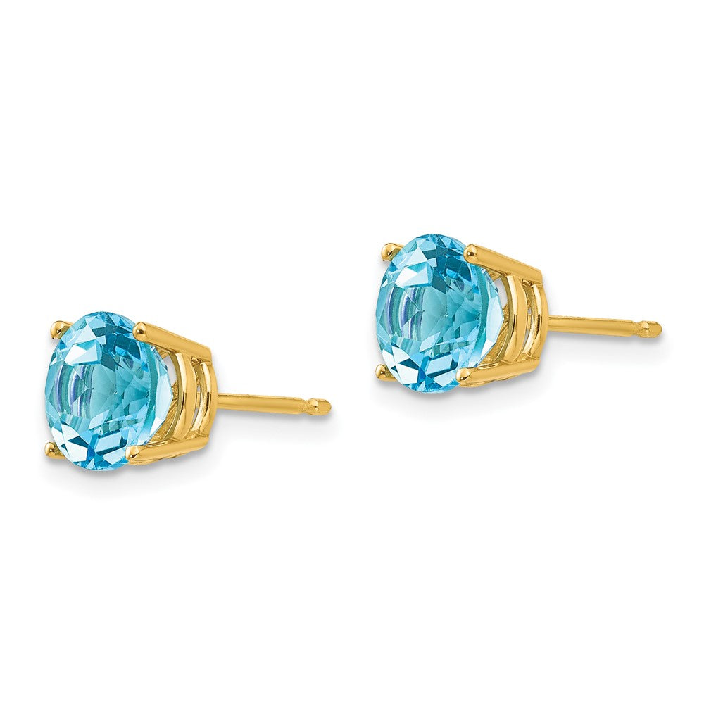 14k Yellow Gold 7mm Blue Topaz Earrings