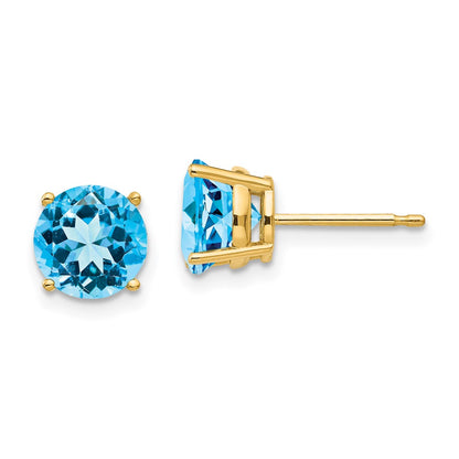 14k Yellow Gold 7mm Blue Topaz Earrings