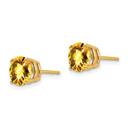 14k Yellow Gold 7mm Citrine Checker Earrings