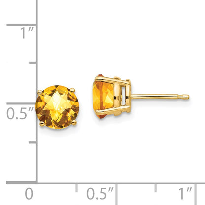 14k Yellow Gold 7mm Citrine Checker Earrings