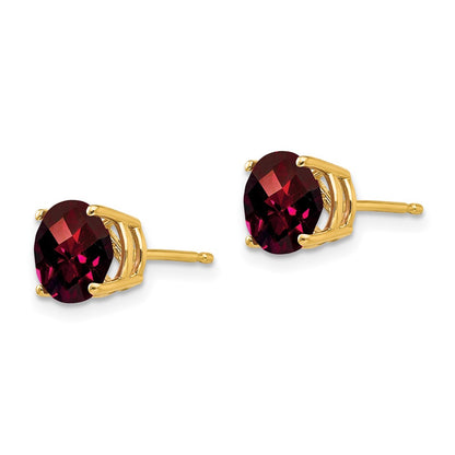 14k Yellow Gold 7mm Garnet Checker Earrings