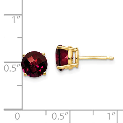 14k Yellow Gold 7mm Garnet Checker Earrings