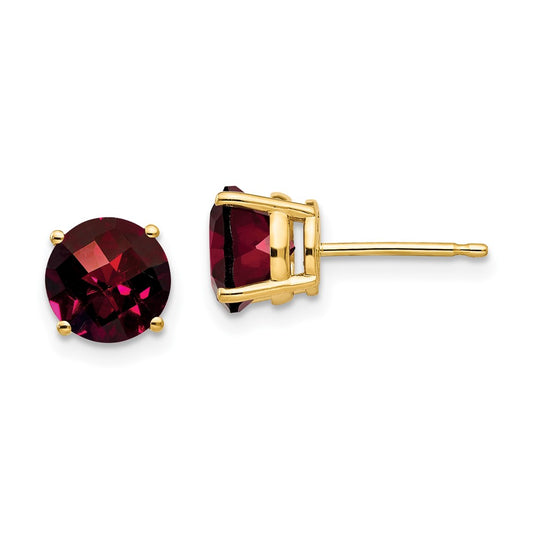 14k Yellow Gold 7mm Garnet Checker Earrings